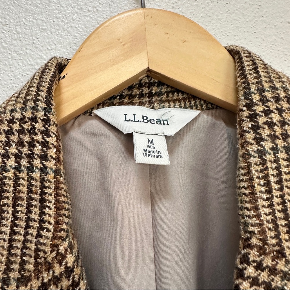 L.L. Bean Wool Silk Blend Blazer‎ Jacket Brown Tan Plaid Hounds Women’s Medium - Picture 3 of 5